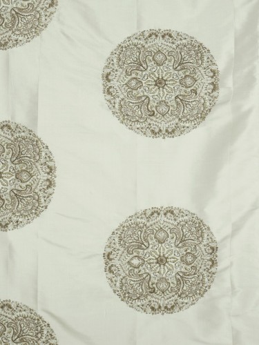 Halo Embroidered Round Damask Dupioni Silk Fabric Sample (Color: Eggshell)