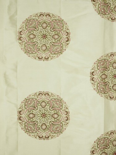 Halo Embroidered Round Damask Dupioni Silk Fabric Sample (Color: Linen)