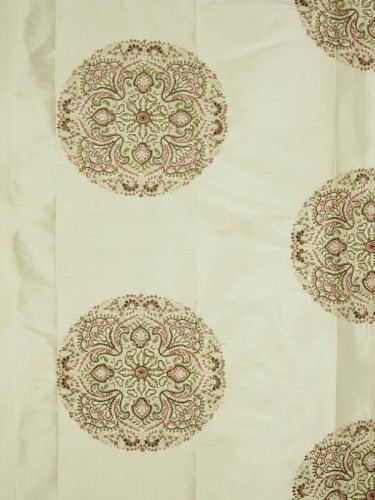 Halo Embroidered Round Damask Dupioni Silk Custom Made Curtains (Color: Linen)