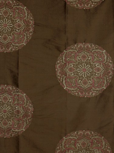 Halo Embroidered Round Damask Dupioni Silk Fabrics (Color: Chocolate)