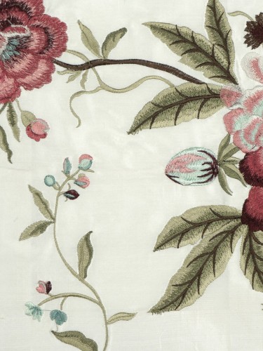 Halo Embroidered Camellias Dupioni Silk Fabrics (Color: Ivory)