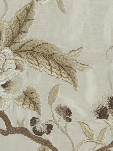 Halo Embroidered Camellias Dupioni Silk Fabric Sample (Color: Eggshell)