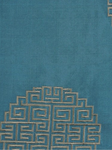 Halo Embroidered Chinese-inspired Single Pinch Pleat Dupioni Silk Curtains (Color: Celestial blue)