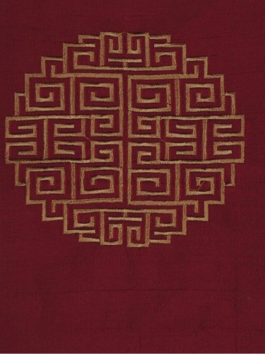Halo Embroidered Chinese-inspired Dupioni Silk Fabric Sample (Color: Burgundy)