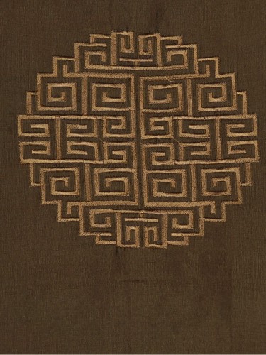 Halo Embroidered Chinese-inspired Dupioni Silk Fabric Sample (Color: Chocolate)