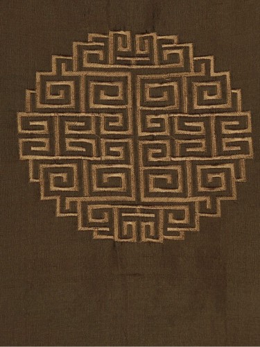 Halo Embroidered Chinese-inspired Tab Top Dupioni Silk Curtains (Color: Chocolate)