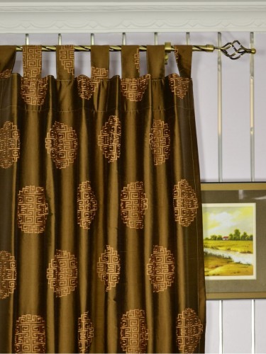 Halo Embroidered Chinese-inspired Tab Top Dupioni Silk Curtains Heading Style