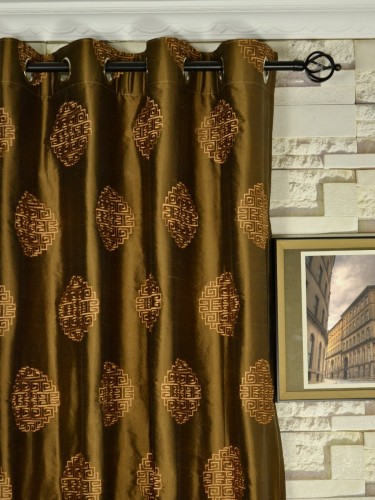 Halo Embroidered Chinese-inspired Dupioni Silk Custom Made Curtains (Heading: Eyelet)