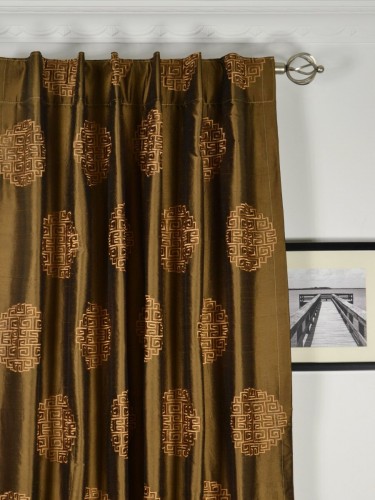 Halo Embroidered Chinese-inspired Dupioni Silk Custom Made Curtains (Heading: Concealed Tab Top)