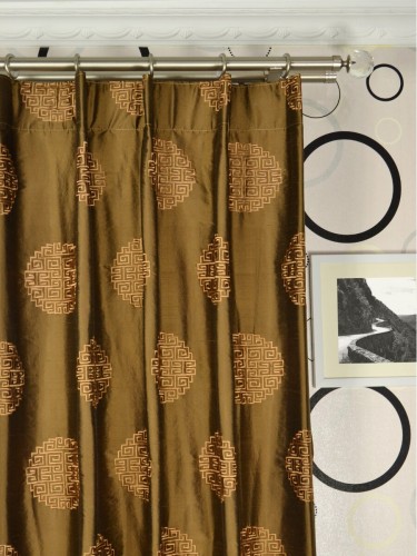 Halo Embroidered Chinese-inspired Single Pinch Pleat Dupioni Silk Curtains Heading Style
