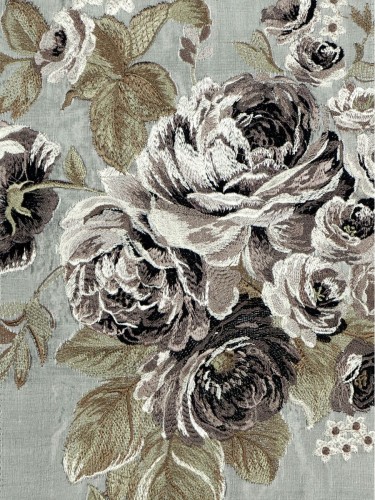 Rainbow Embroidered Camellia Dupioni Fabric Sample (Color: Cadet grey)