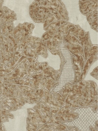 Rainbow Embroidered Damask Dupioni Fabrics (Color: Beige)