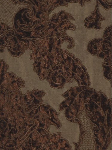 Rainbow Embroidered Damask Dupioni Fabrics (Color: Brown)