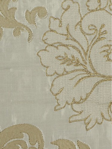 Rainbow Embroidered Classic Damask Dupioni Fabric Sample (Color: Beige)