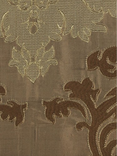 Rainbow Embroidered Classic Damask Dupioni Fabric Sample (Color: Brown)