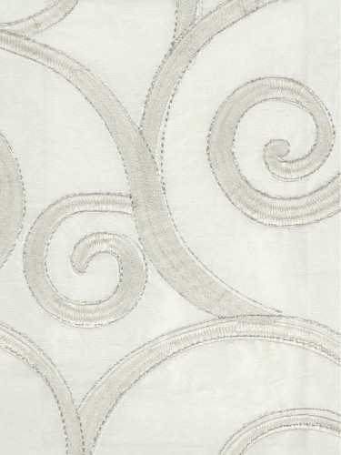 Rainbow Embroidered Scroll Goblet Dupioni Silk Curtains (Color: Ivory)