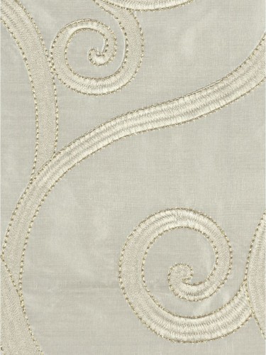 Rainbow Embroidered Scroll Eyelet Dupioni Silk Curtains (Color: Beige)