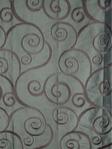 Rainbow Embroidered Scroll Eyelet Dupioni Silk Curtains (Color: Antique brass)