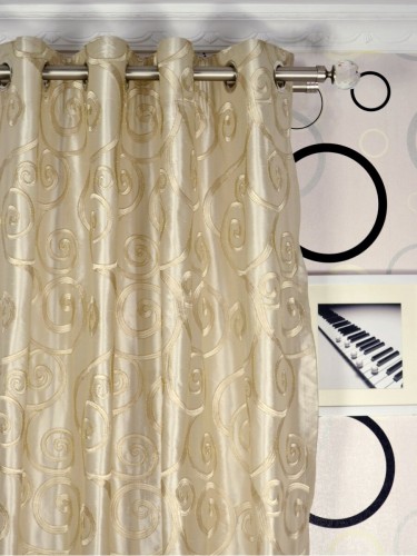 Rainbow Embroidered Scroll Dupioni Silk Custom Made Curtains (Heading: Eyelet)