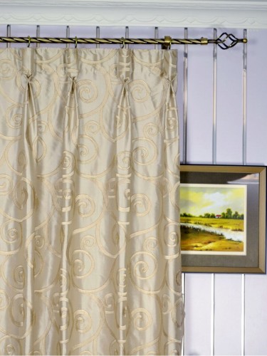 Rainbow Embroidered Scroll Dupioni Silk Custom Made Curtains (Heading: Goblet Pleat)