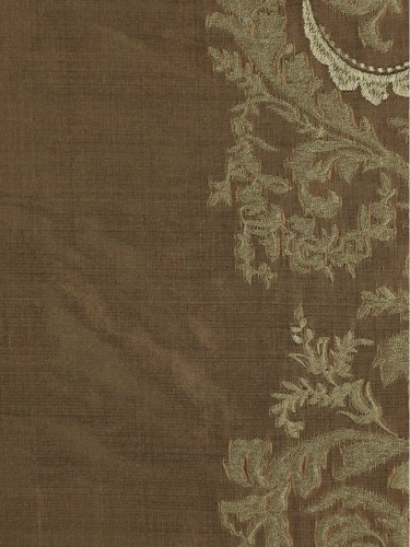 Rainbow Embroidered Classic Damask Dupioni Silk Fabric Sample (Color: Brown)