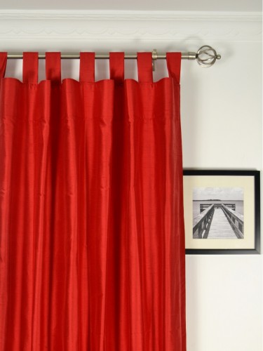 Oasis Solid Red Dupioni Silk Custom Made Curtains (Heading: Tab Top)