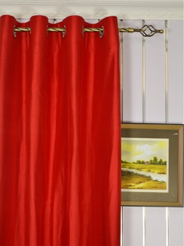 Oasis Solid Red Dupioni Silk Custom Made Curtains (Heading: Eyelet)