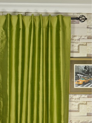 Oasis Solid Green Dupioni Silk Custom Made Curtains (Heading: Concealed Tab Top)