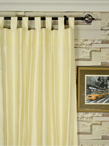 Oasis Solid Natural Dupioni Silk Custom Made Curtains (Heading: Tab Top)