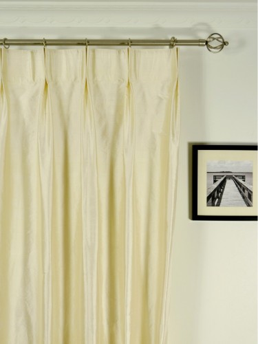 Oasis Solid Natural Dupioni Silk Custom Made Curtains (Heading: Double Pinch Pleat)