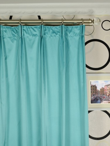 Waterfall Solid Blue Faux Silk Custom Made Curtains (Heading: Versatile Pleat)