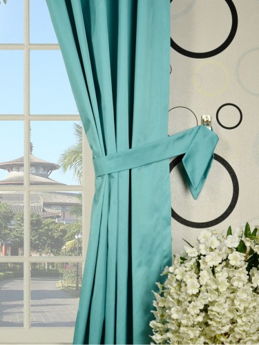 Waterfall Solid Blue Versatile Pleat Faux Silk Curtains Decorative Tiebacks