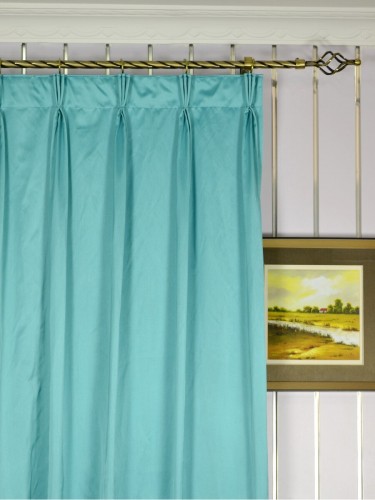 Waterfall Solid Blue Triple Pinch Pleat Faux Silk Curtains Heading Style