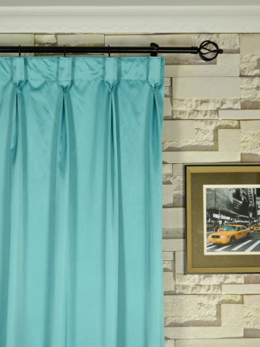 Waterfall Solid Blue Faux Silk Custom Made Curtains (Heading: Goblet Pleat)