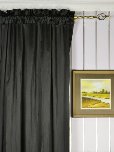 Waterfall Solid Dark-colored Faux Silk Custom Made Curtains (Heading: Rod Pocket)