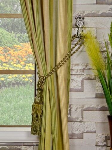 Phoebe Vertical Stripe Single Pinch Pleat Linen Curtains Tassel Tiebacks
