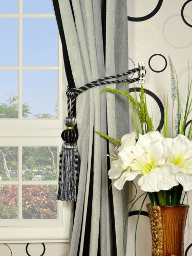 Petrel Vertical Stripe Versatile Pleat Chenille Curtains Tassel Tiebacks