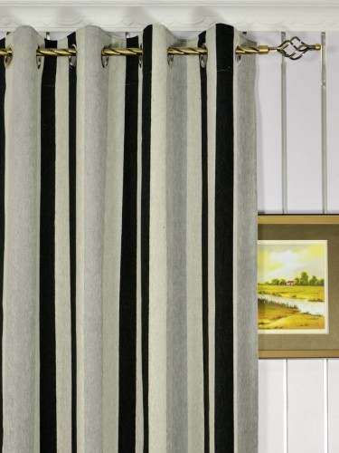 Petrel Vertical Stripe Chenille Custom Made Curtains (Heading: Eyelet)