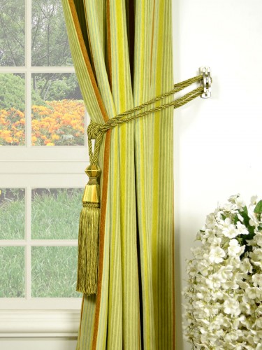 Petrel Heavy-weight Stripe Eyelet Chenille Curtains Tassel Tiebacks