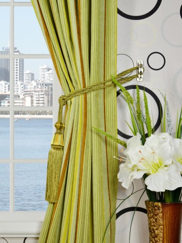 Petrel Heavy-weight Stripe Concealed Tab Top Chenille Curtains Tassel Tiebacks