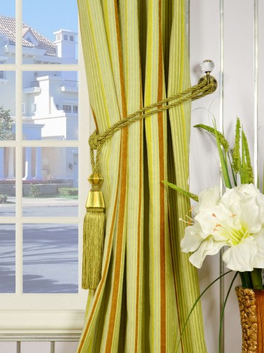 Petrel Heavy-weight Stripe Single Pinch Pleat Chenille Curtains Tassel Tiebacks