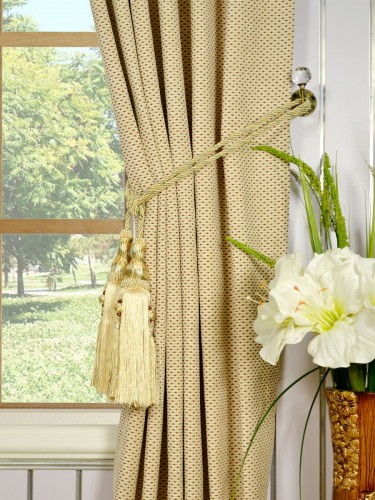 Coral Elegant Concealed Tab Top Chenille Curtains Tassel Tiebacks
