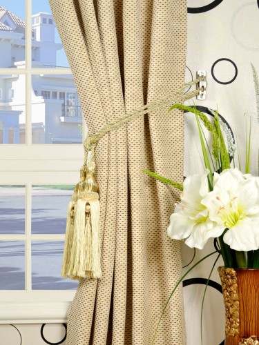 Coral Elegant Single Pinch Pleat Chenille Curtains Tassel Tiebacks