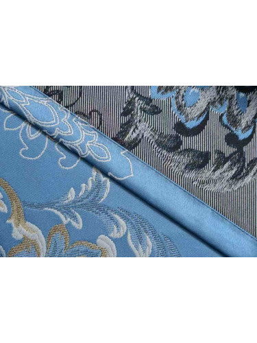 QYFL1121A Barwon European Flowers Blue Jacquard Custom Made Curtains For Living Room