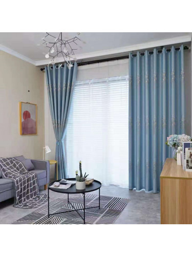QYFL1121C Barwon European Trees Blue Grey Jacquard Custom Made Curtains For Living Room(Color: Blue)