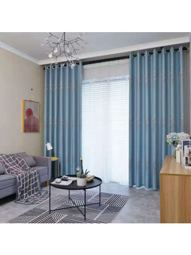 QYFL1121CR Barwon European Trees Blue Grey Jacquard Ready Made Curtains For Living Room(Color: Blue)
