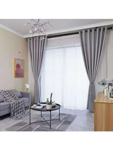 QYFL1121C Barwon European Trees Blue Grey Jacquard Custom Made Curtains For Living Room(Color: Grey)