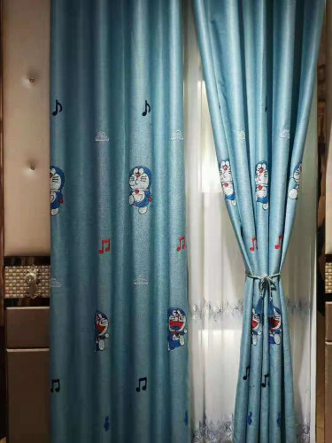 QYFL1221A Gungartan Children Embroidered Doraemon Grey Blue Custom Made Curtains