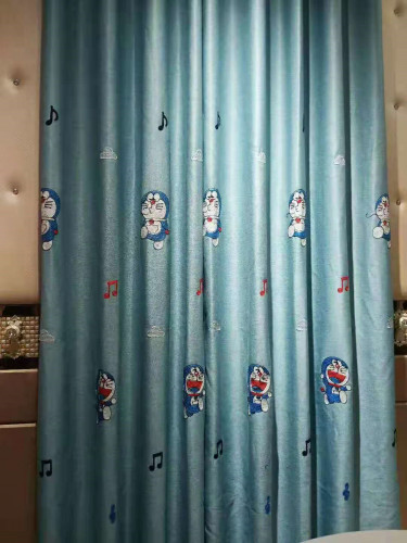 QYFL1221A Gungartan Children Embroidered Doraemon Grey Blue Custom Made Curtains(Color: Blue)