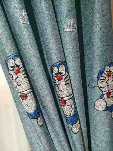 QYFL1221A Gungartan Children Embroidered Doraemon Grey Blue Custom Made Curtains
